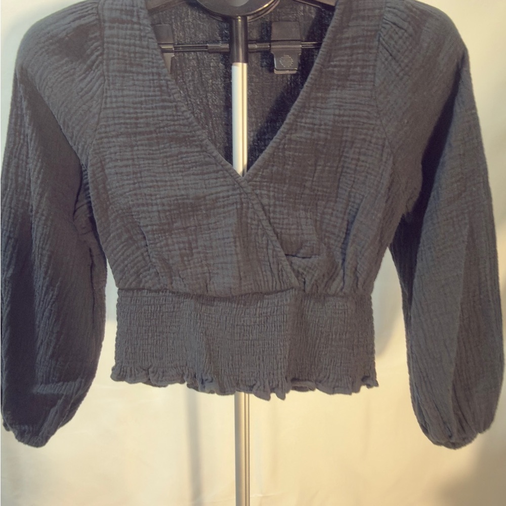 Madewell Black Textured Wrap Blouse